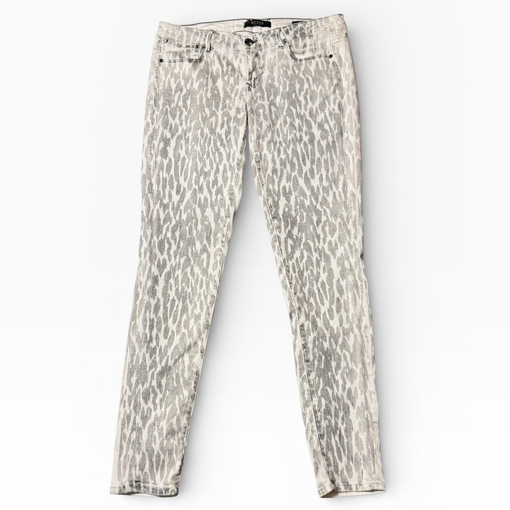 Guess Ultra Skinny Low Jegging Grey White Animal Print Pants Size 30 Leopard